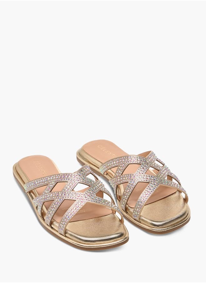 Girls' Diamante Embellished Slip-On Cross Strap Sandals Ramadan Collection