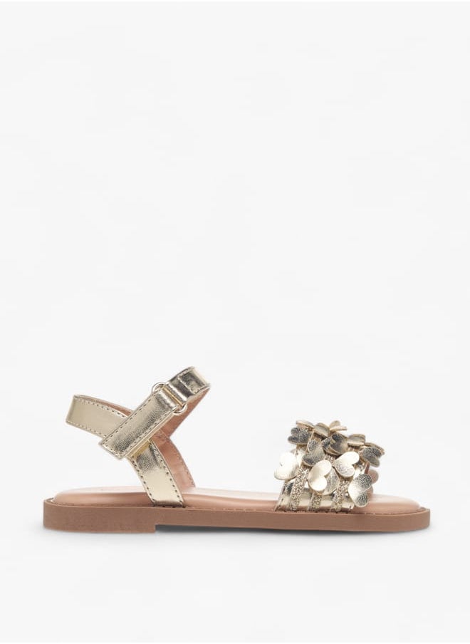 Girls Textured Strap Sandals With Hook & Loop Closure Ramadan Collection