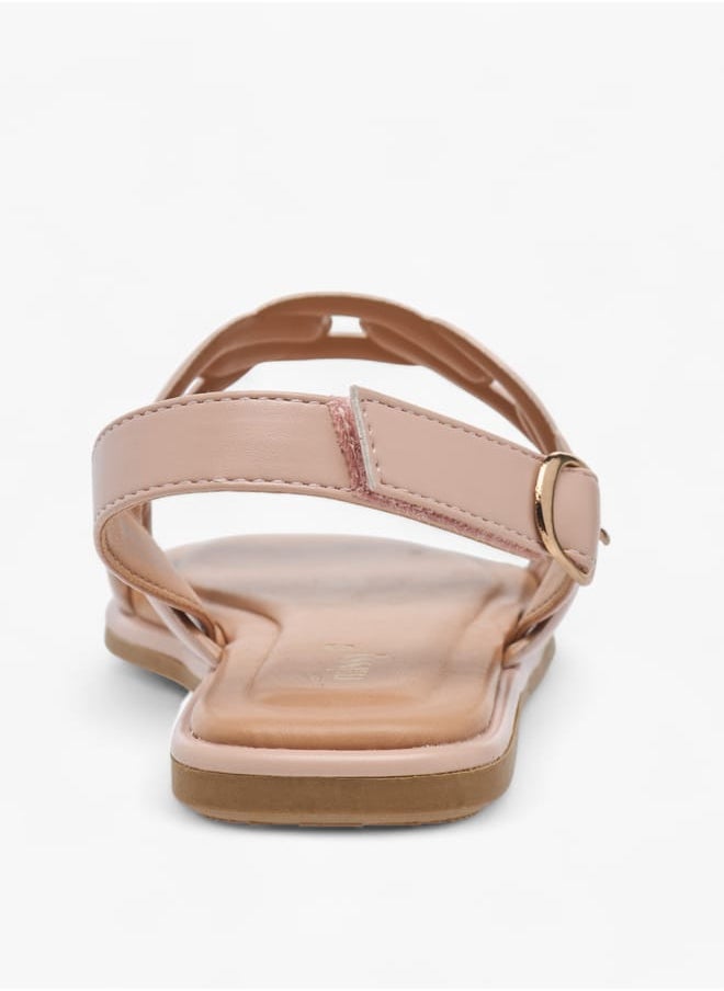Girls Strappy Sandals With Hook And Loop Closure