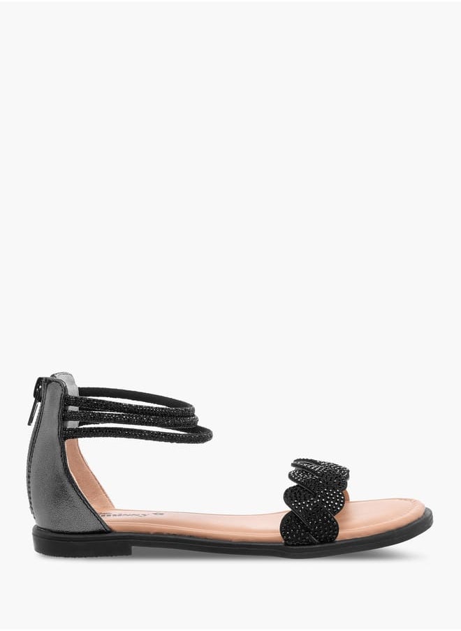 Girls Studded Ankle Strap Sandals with Zip Closure Ramadan Collection