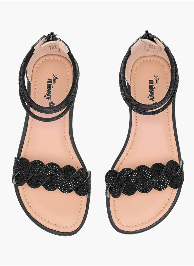 Girls Studded Ankle Strap Sandals with Zip Closure Ramadan Collection