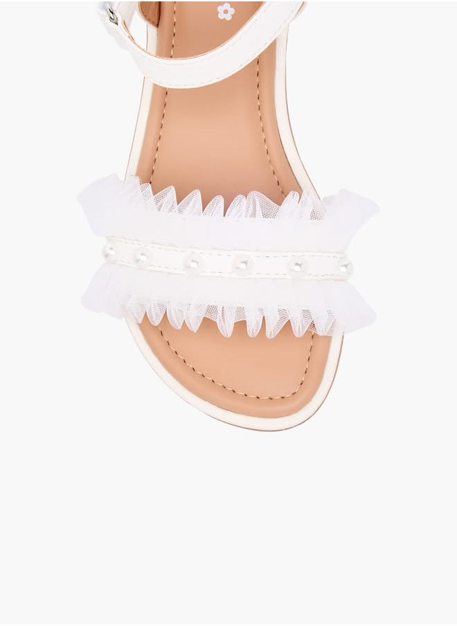 Girls Ruffle Detail Strap Sandals with Hook and Loop Closure