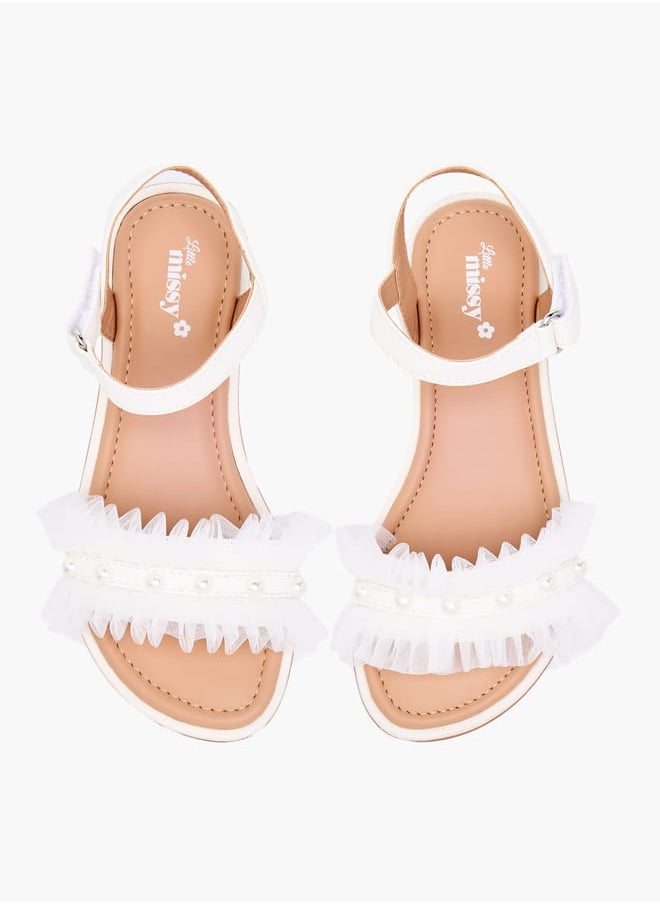 Girls Ruffle Detail Strap Sandals with Hook and Loop Closure Ramadan Collection