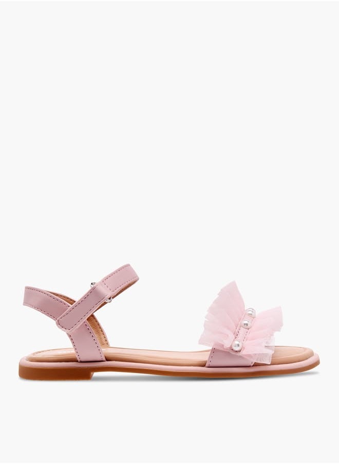 Girls Ruffle Detail Strap Sandals with Hook and Loop Closure Ramadan Collection