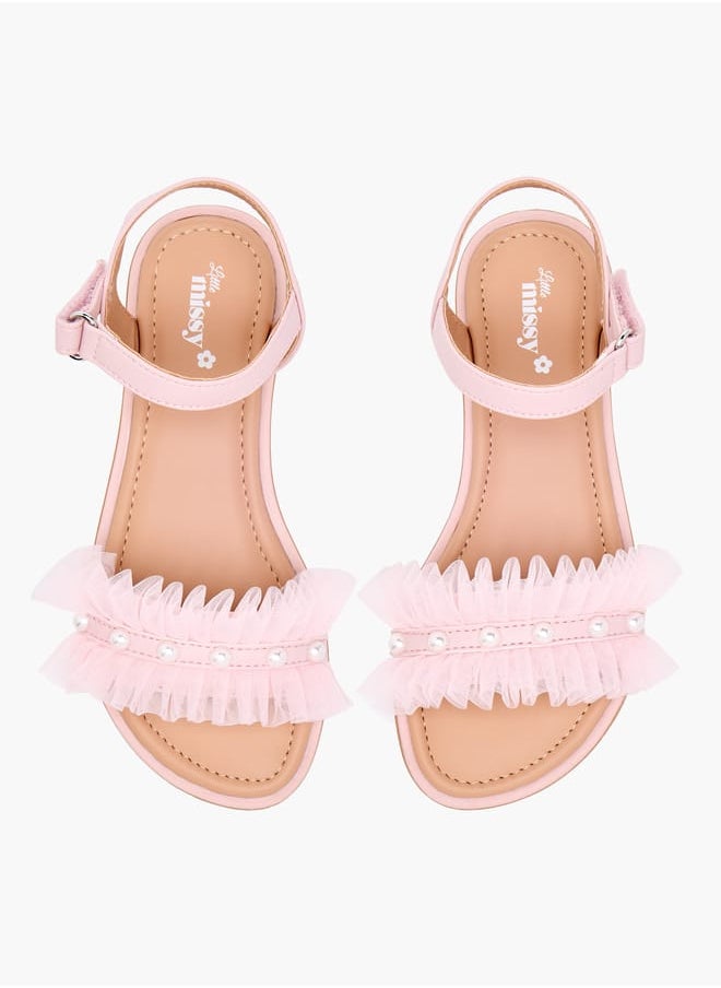 Girls Ruffle Detail Strap Sandals with Hook and Loop Closure Ramadan Collection