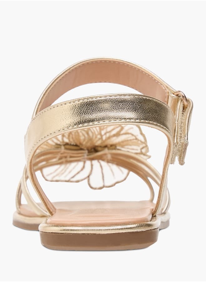 Girls' Flower Applique Sandals with Hook and Loop Closure Ramadan Collection
