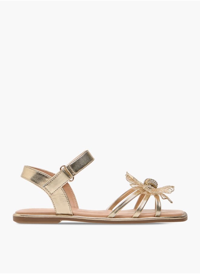 Girls' Flower Applique Sandals with Hook and Loop Closure Ramadan Collection
