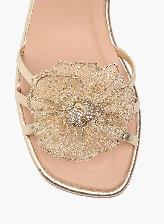 Girls' Flower Applique Sandals with Hook and Loop Closure Ramadan Collection