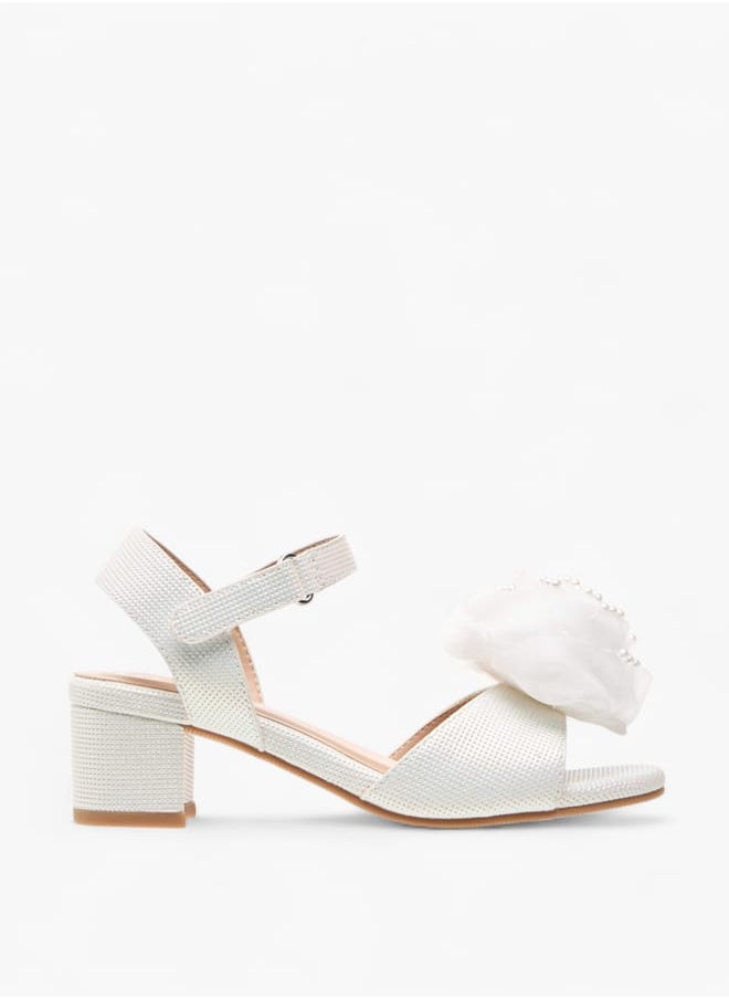 Girls Floral Applique Block Heel Sandals With Hook And Loop Closure Ramadan Collection