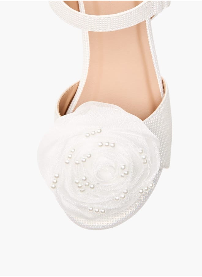 Girls Floral Applique Block Heel Sandals With Hook And Loop Closure Ramadan Collection