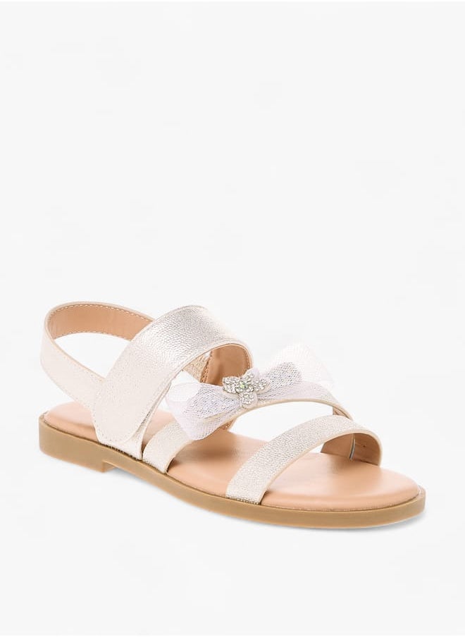 Girls Bow Embellished Flat Sandals With Hook And Loop Closure Ramadan Collection