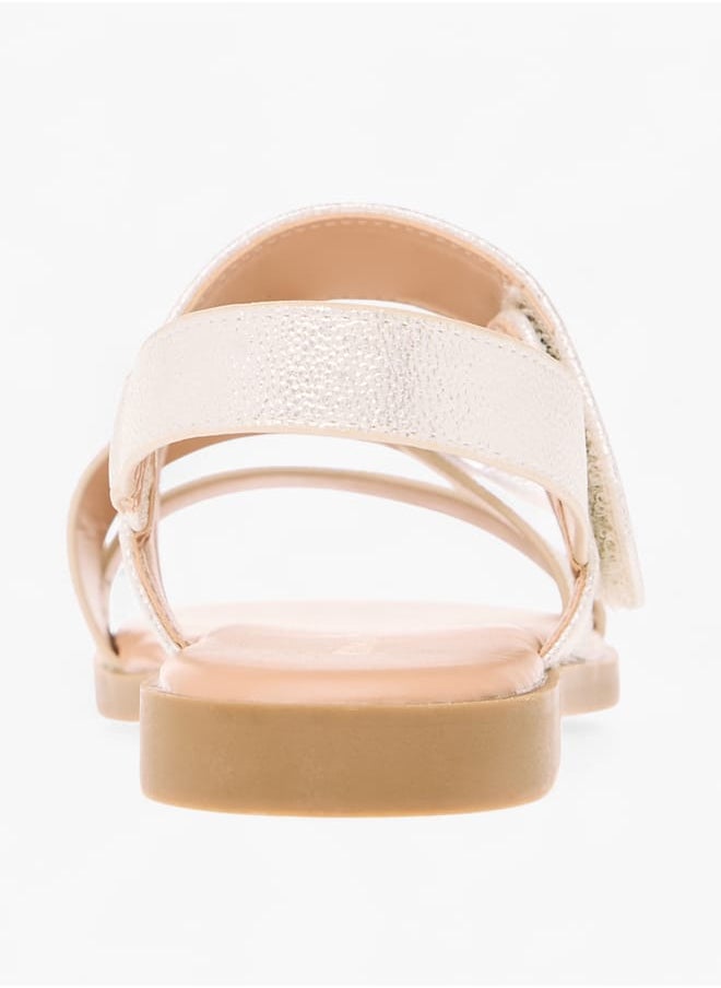 Girls Bow Embellished Flat Sandals With Hook And Loop Closure Ramadan Collection