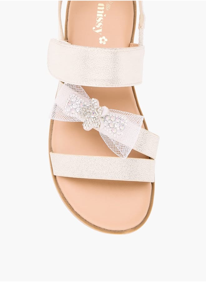 Girls Bow Embellished Flat Sandals With Hook And Loop Closure Ramadan Collection