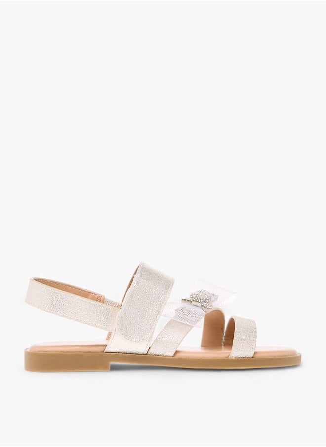 Girls Bow Embellished Flat Sandals With Hook And Loop Closure Ramadan Collection