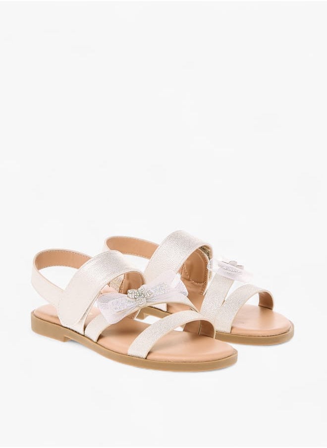 Girls Bow Embellished Flat Sandals With Hook And Loop Closure Ramadan Collection