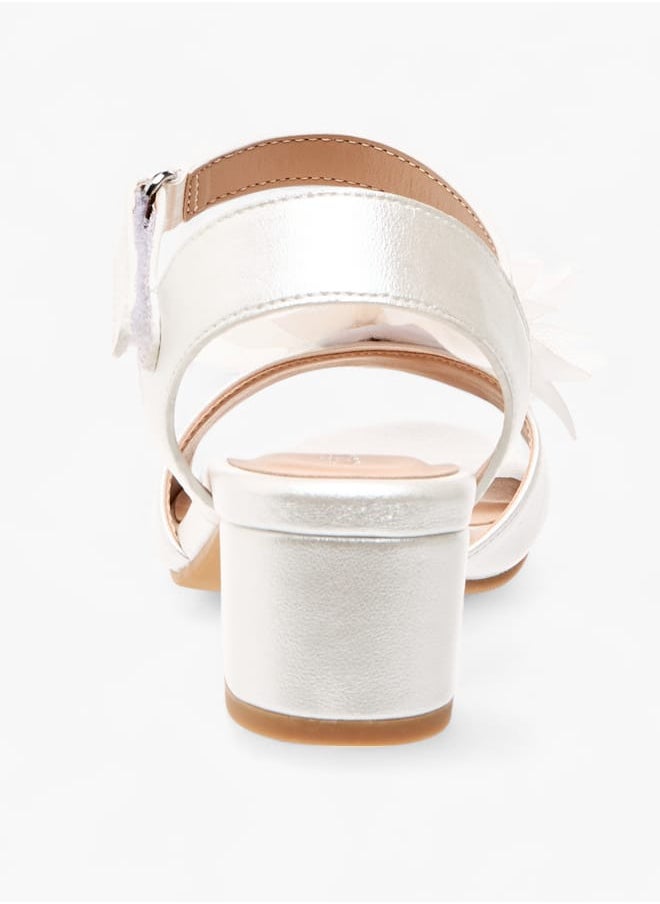 Girls Floral Applique Block Heel Sandals With Hook And Loop Closure Ramadan Collection