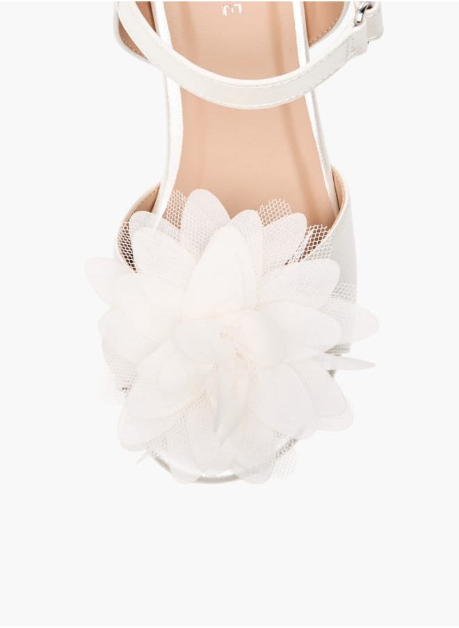 Girls Floral Applique Block Heel Sandals With Hook And Loop Closure Ramadan Collection