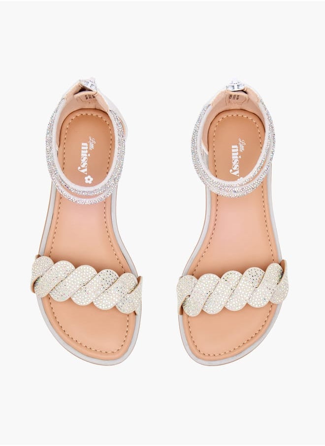 Girls Studded Ankle Strap Sandals with Zip Closure Ramadan Collection