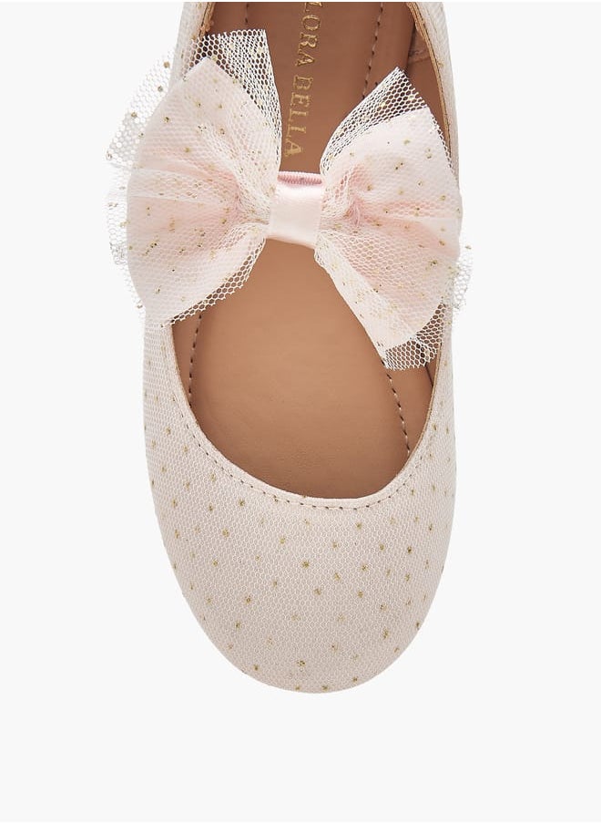 Girls Textured Ballerina Shoes With Elastic And Bow Detail Ramadan Collection