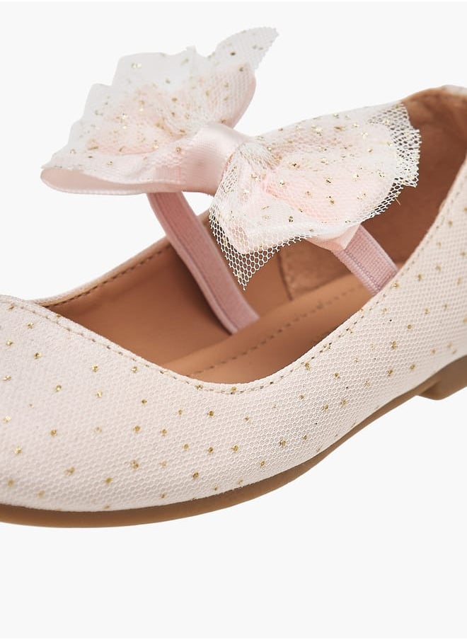 Girls Textured Ballerina Shoes With Elastic And Bow Detail Ramadan Collection