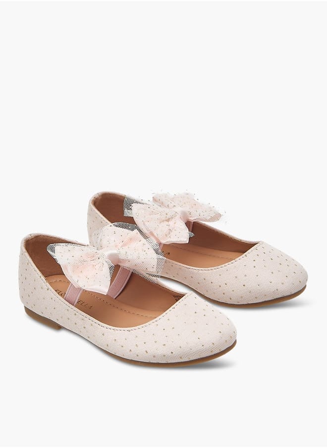 Girls Textured Ballerina Shoes With Elastic And Bow Detail Ramadan Collection