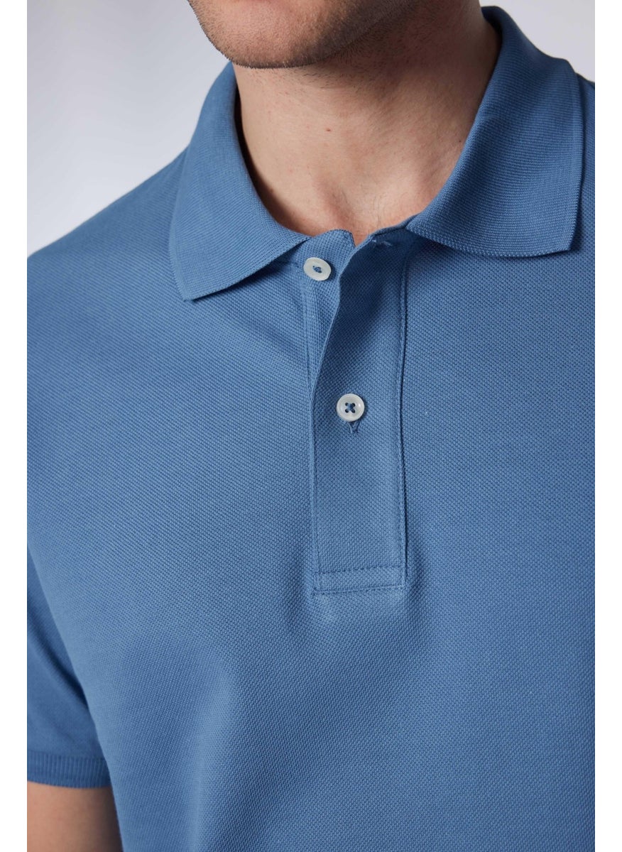 Men's Slim Fit Narrow Cut Cotton Soft Textured Cool Keeping Fabric Plain Pique Polo Collar T-Shirt