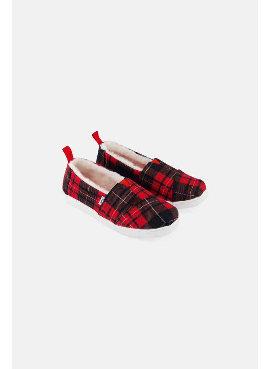 Kids Girl Checkered Slip On Shoes, Red