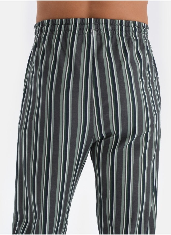 Striped Shirt & Trousers Pajama Set Spread Collar Modal Mid Rise Sleepwear