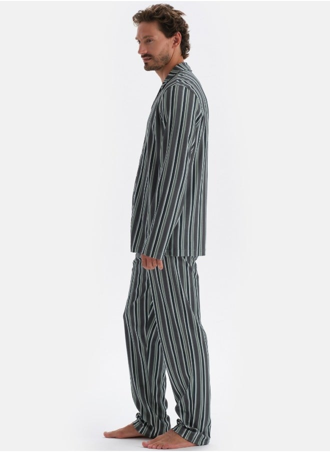 Striped Shirt & Trousers Pajama Set Spread Collar Modal Mid Rise Sleepwear