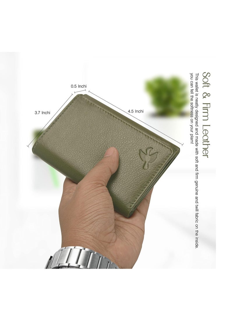 HORNBULL Trifold Green Genuine Leather Wallet for Men | Mens Wallet with RFID Blocking | Gift Set