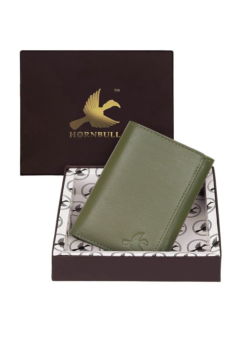 HORNBULL Trifold Green Genuine Leather Wallet for Men | Mens Wallet with RFID Blocking | Gift Set