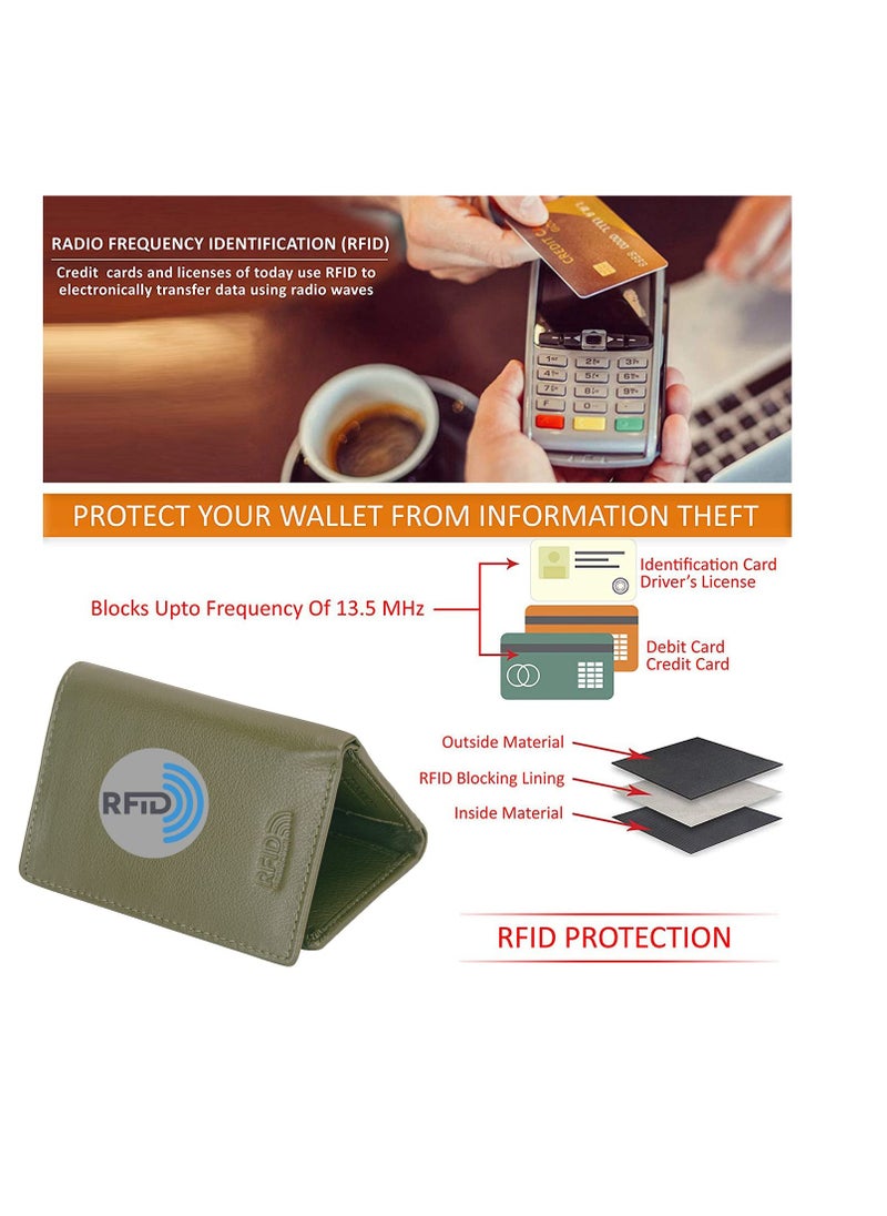 HORNBULL Trifold Green Genuine Leather Wallet for Men | Mens Wallet with RFID Blocking | Gift Set