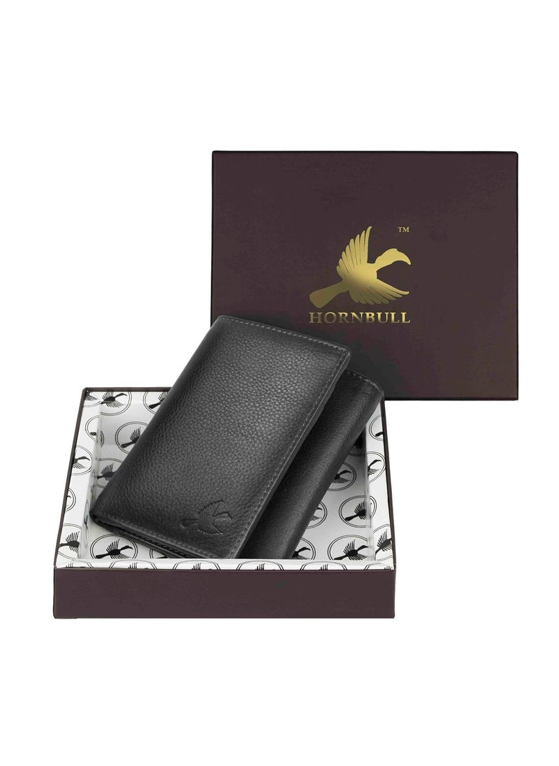 HORNBULL Trifold black Genuine Leather Wallet for Men | Mens Wallet with RFID Blocking | Gift Set