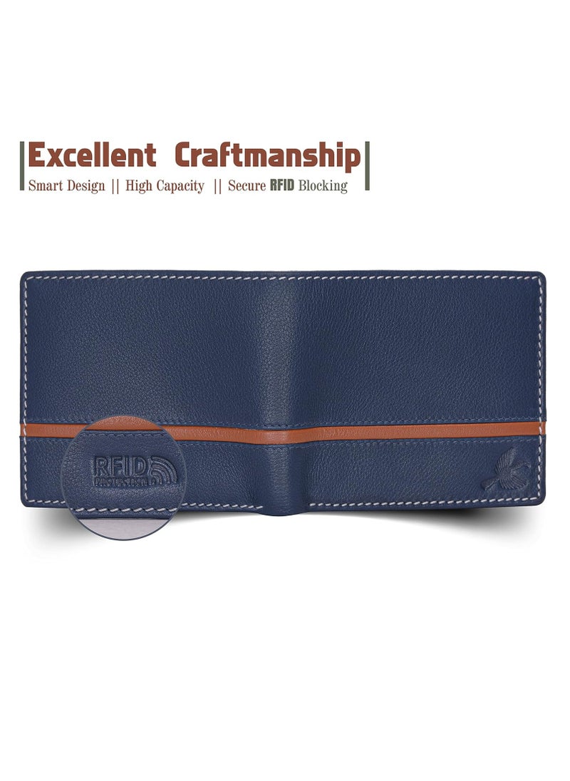 HORNBULL Denial Navy Leather Wallet for Men | Leather Mens Wallet with RFID Blocking | Wallets Men Genuine Leather