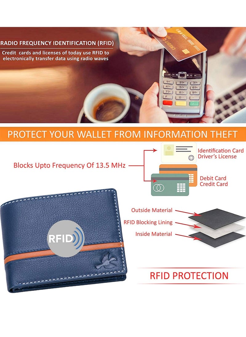 HORNBULL Denial Navy Leather Wallet for Men | Leather Mens Wallet with RFID Blocking | Wallets Men Genuine Leather