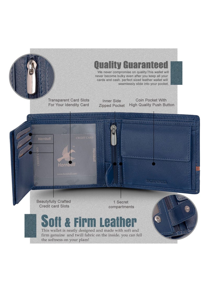 HORNBULL Denial Navy Leather Wallet for Men | Leather Mens Wallet with RFID Blocking | Wallets Men Genuine Leather