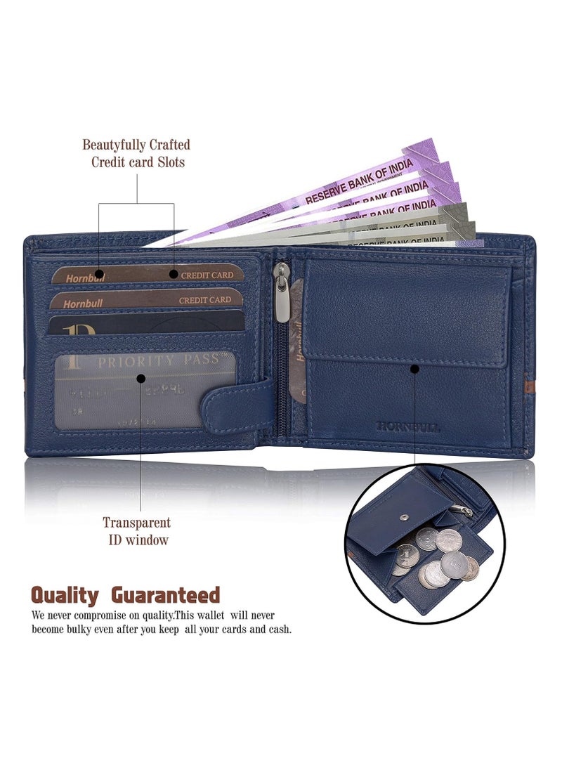 HORNBULL Denial Navy Leather Wallet for Men | Leather Mens Wallet with RFID Blocking | Wallets Men Genuine Leather