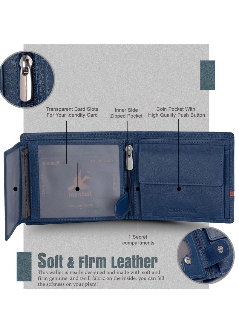 HORNBULL Denial Navy Leather Wallet for Men | Leather Mens Wallet with RFID Blocking | Wallets Men Genuine Leather