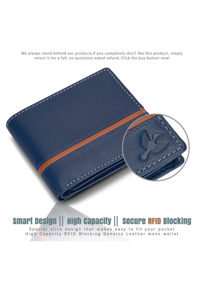 HORNBULL Denial Navy Leather Wallet for Men | Leather Mens Wallet with RFID Blocking | Wallets Men Genuine Leather