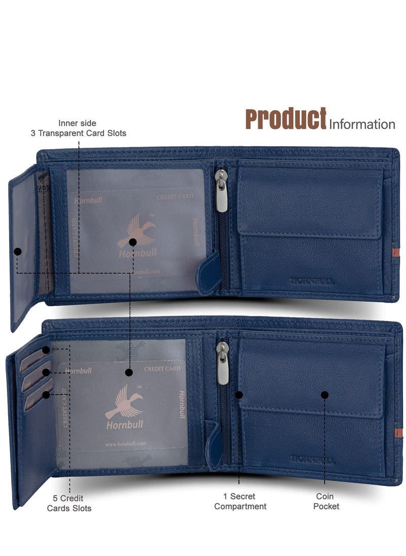 HORNBULL Denial Navy Leather Wallet for Men | Leather Mens Wallet with RFID Blocking | Wallets Men Genuine Leather