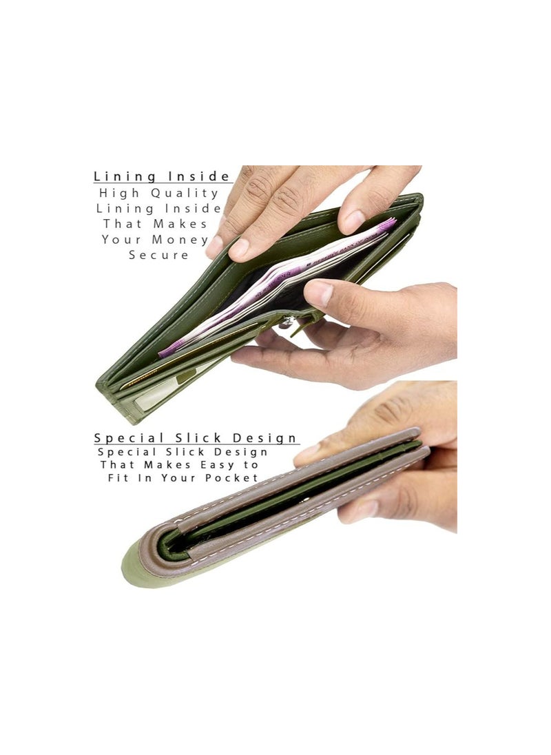 HORNBULL Men's Buttler Green Genuine Leather RFID Blocking Wallet for Men