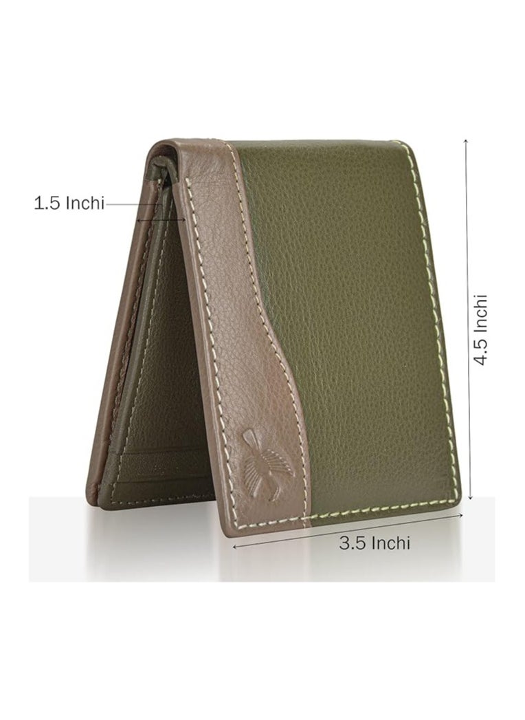 HORNBULL Men's Buttler Green Genuine Leather RFID Blocking Wallet for Men