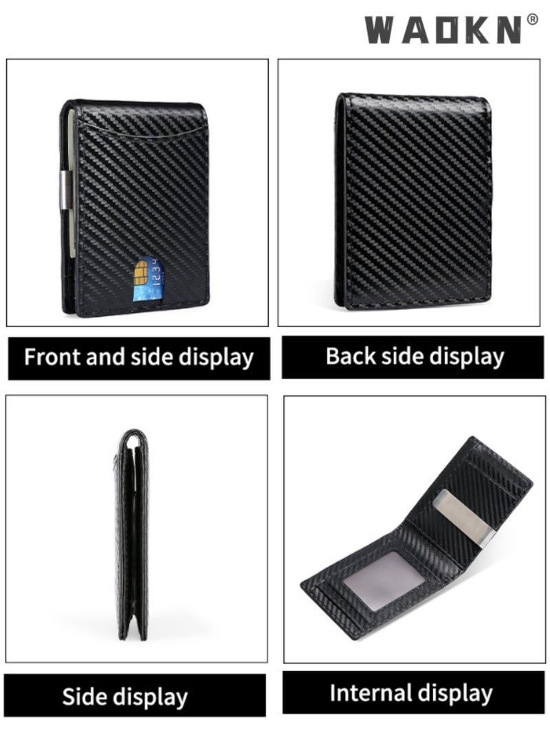 Wallet for Men Slim Larger Capacity-Leather Money Clip Mens Wallet - RFID Blocking Front Pocket Bifold Wallet - Minimalist Credit Card Holder with ID Window Man Birhtday Present