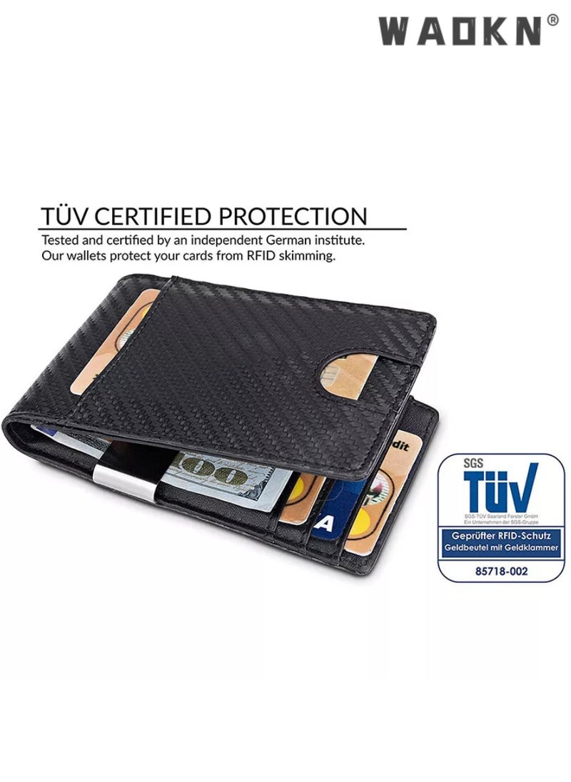 Wallet for Men Slim Larger Capacity-Leather Money Clip Mens Wallet - RFID Blocking Front Pocket Bifold Wallet - Minimalist Credit Card Holder with ID Window Man Birhtday Present