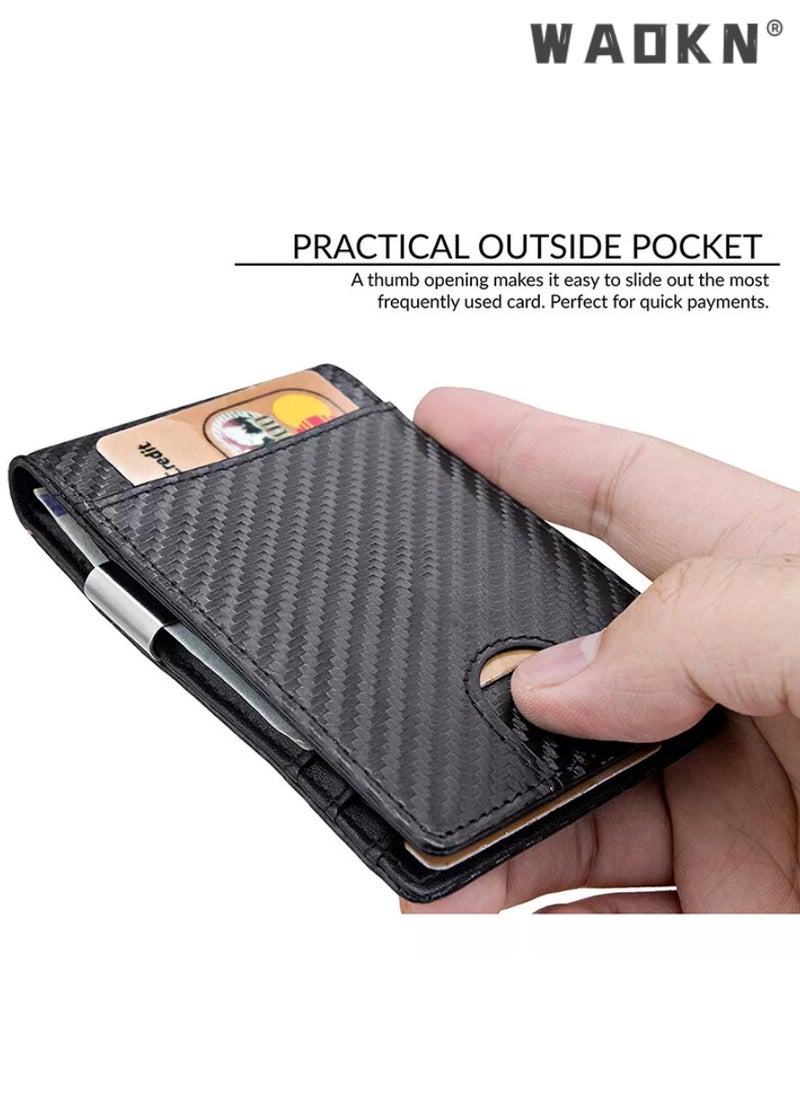 Wallet for Men Slim Larger Capacity-Leather Money Clip Mens Wallet - RFID Blocking Front Pocket Bifold Wallet - Minimalist Credit Card Holder with ID Window Man Birhtday Present