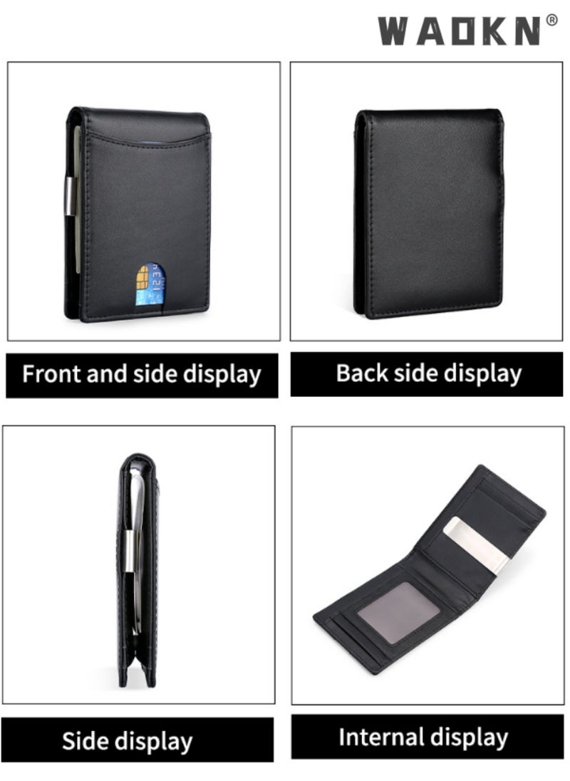 Wallet for Men Slim Larger Capacity-Leather Money Clip Mens Wallet - RFID Blocking Front Pocket Bifold Wallet - Minimalist Credit Card Holder with ID Window Man Birhtday Present