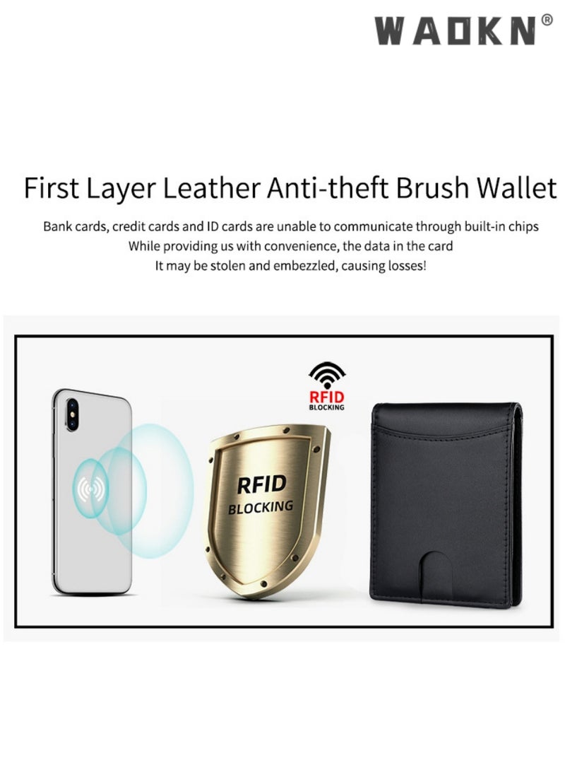 Wallet for Men Slim Larger Capacity-Leather Money Clip Mens Wallet - RFID Blocking Front Pocket Bifold Wallet - Minimalist Credit Card Holder with ID Window Man Birhtday Present