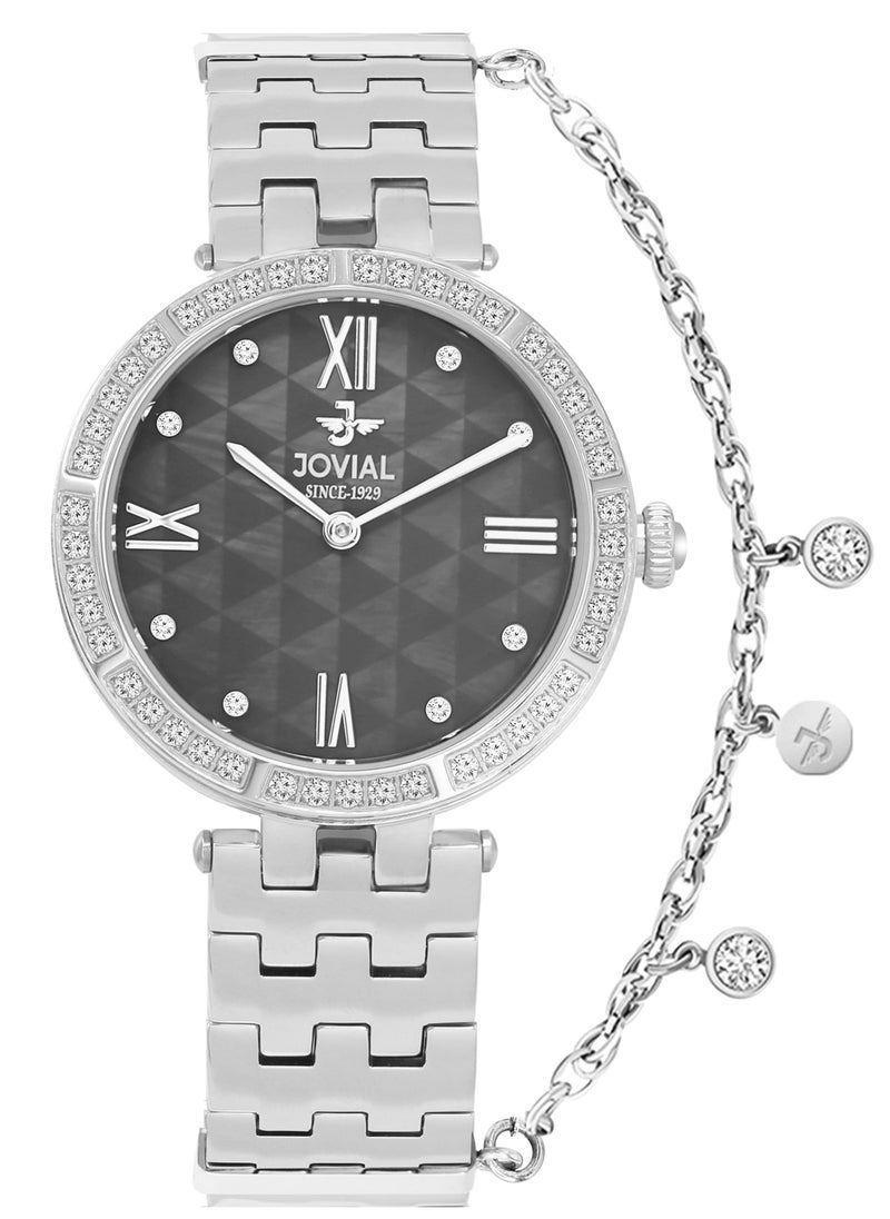 JOVIAL 9179LSMQ03ZE Women's Stainless Steel Band Watch, 34mm