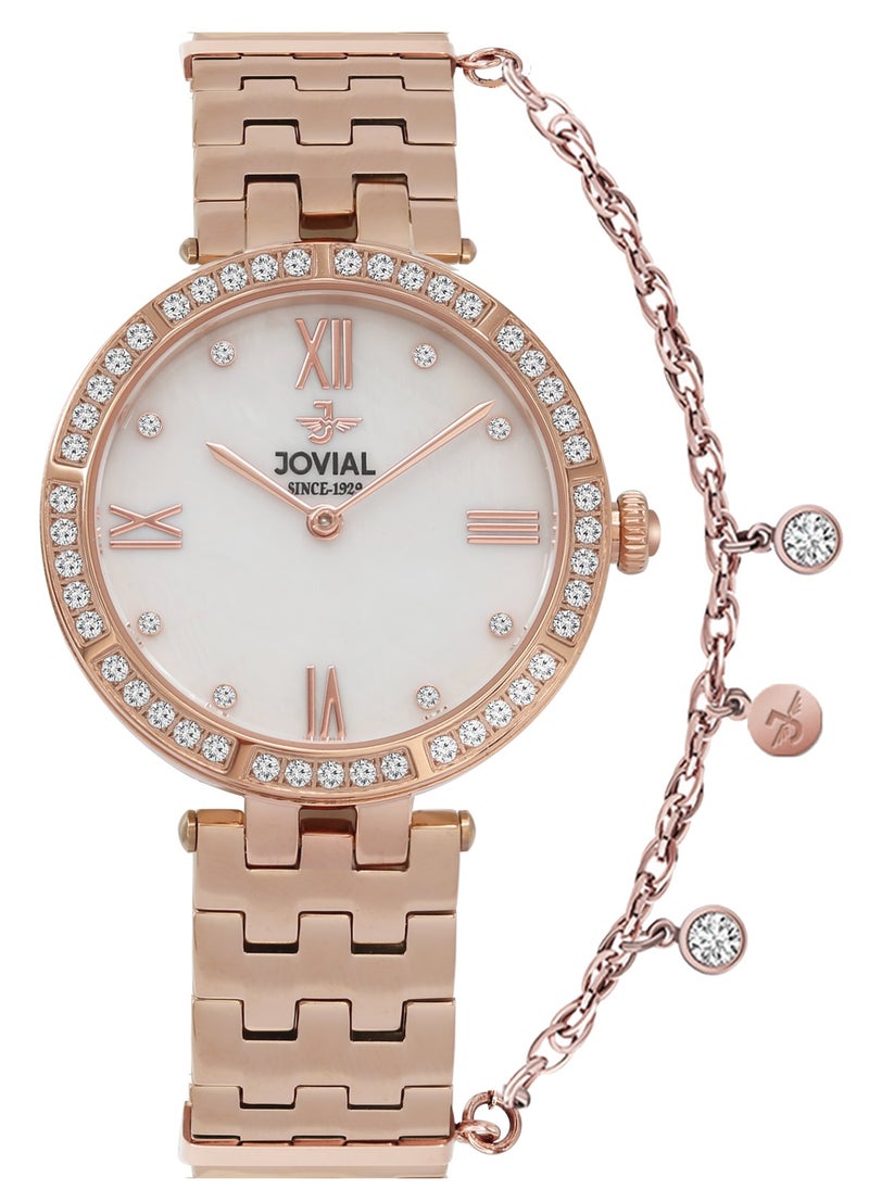 JOVIAL 9179LRMQ01ZE Women's Stainless Steel Band Watch, 34mm, White Dial