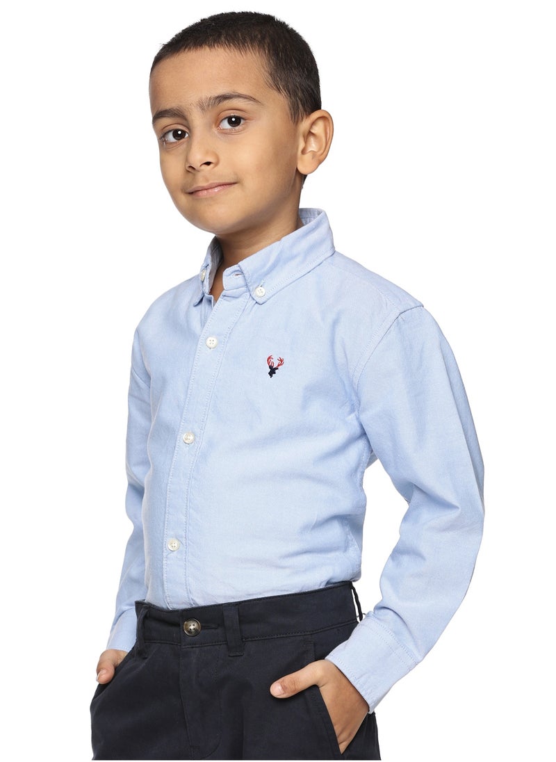 Boys' Long Sleeve Oxford Dress Shirt | Kids Classic Formal Button Down Shirt | Collared Neck Cotton Shirt - Sky Blue